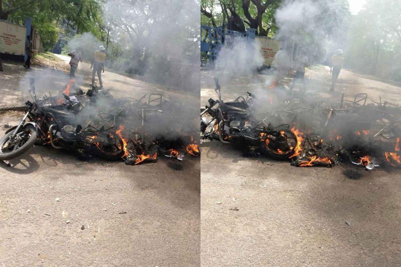 Collage photo of torched motorcycles in Kisumu.